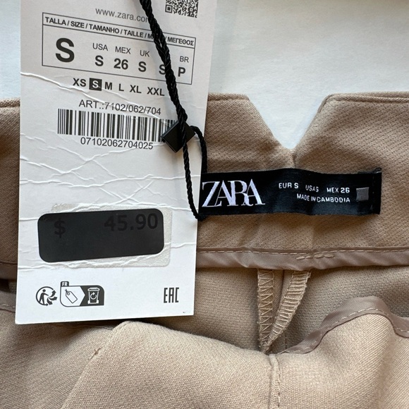 Zara NWT Women’s Small Khaki Dress Pants Pockets Tailored Look Office or Casual - Picture 12 of 15